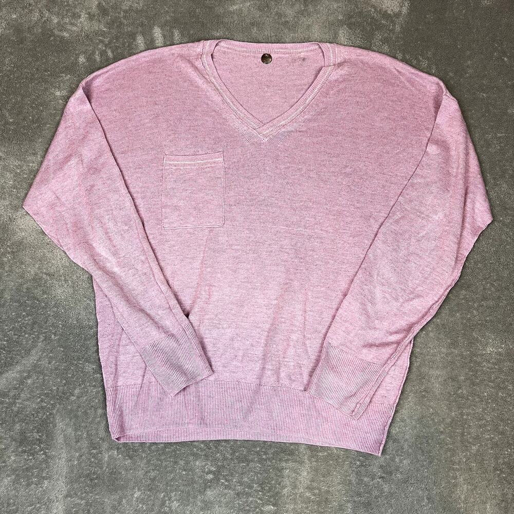 Margaret O'Leary Sweater Women's S‎ Pink V Neck Linen Viscose Romantic Sweet